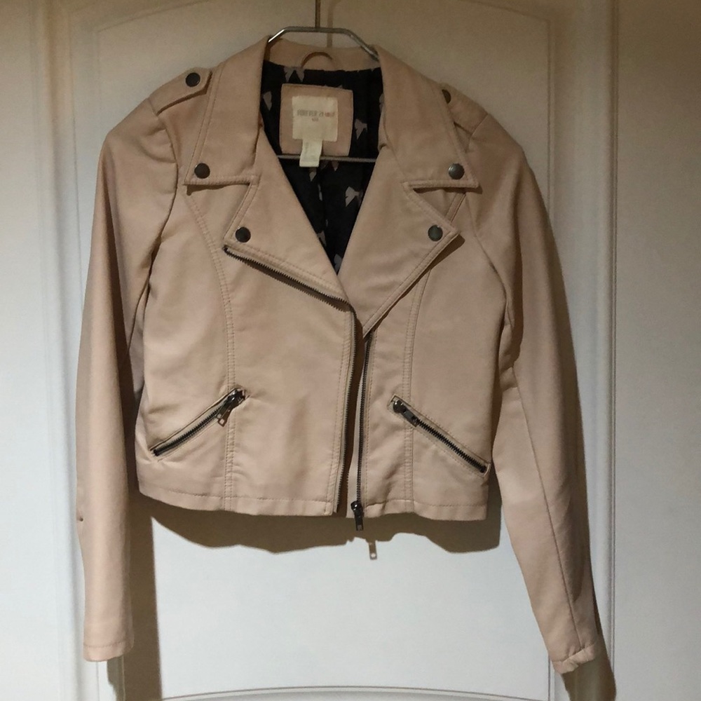 Girls Faux Leather Jacket Blush Pink size L